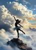 Poster - Ballerina on the background of clouds, 60 x 90 см, Framed poster on glass, Abstract