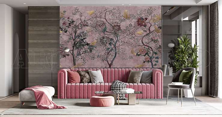 Wall mural - Flowers on pink background