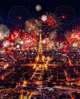 Poster - Tour Eiffel And Night Fireworks, 30 x 45 см, Canvas on frame, Maps and Cities