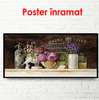 Постер - Цветочный натюрморт на полке, 90 x 45 см, Постер на Стекле в раме, Прованс