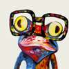 Постер - Разноцветная лягушка в очках, 100 x 100 см, Постер в раме, Разные