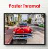 Постер - Красивый старинный красный автомобиль во дворе, 90 x 60 см, Постер в раме, Транспорт