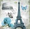 Постер - Эйфелева башня с голубыми бабочками, 100 x 100 см, Постер в раме, Прованс