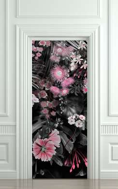 Stickere 3D pentru uși, Flori roz, 60 x 90cm, Autocolant pentru Usi