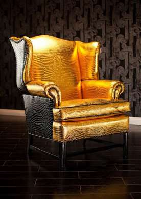Постер - Золотое кресло на черном фоне, 60 x 90 см, Постер на Стекле в раме