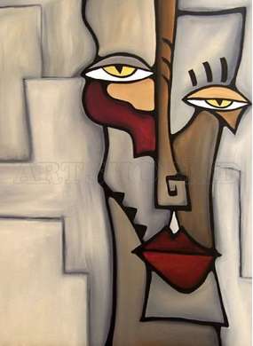 Poster - The abstract face in brown colors, 60 x 90 см, Framed poster on glass, Picturi