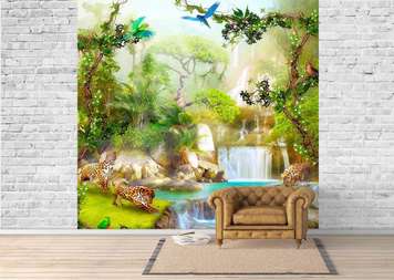 Wall Mural - Waterfall in the garden.