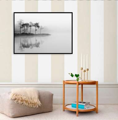 Постер - Туманный остров, 45 x 30 см, Холст на подрамнике, Черно Белые