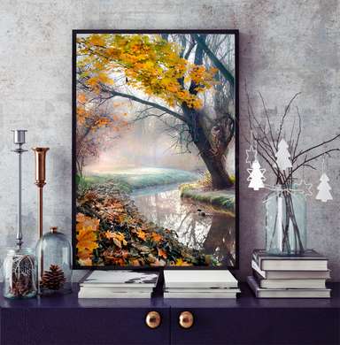 Poster - Râul din pădure, 60 x 90 см, Poster inramat pe sticla