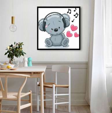 Poster - Koala in headphones, 100 x 100 см, Framed poster
