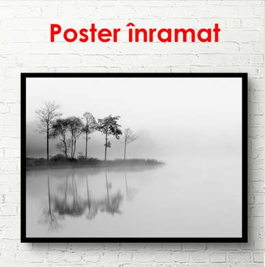 Постер - Туманный остров, 45 x 30 см, Холст на подрамнике, Черно Белые