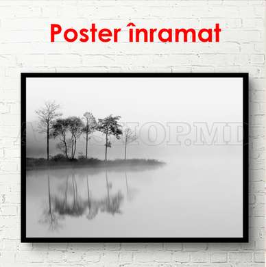 Постер - Туманный остров, 90 x 60 см, Постер на Стекле в раме, Черно Белые