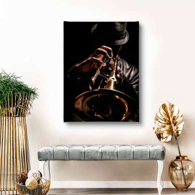 Poster - Saxofonist, 60 x 90 см, Poster inramat pe sticla