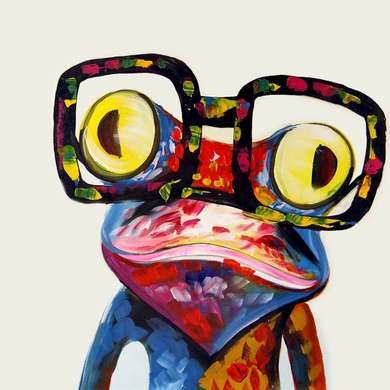 Poster - Broască multicoloră în pahare, 100 x 100 см, Poster înrămat, Diverse