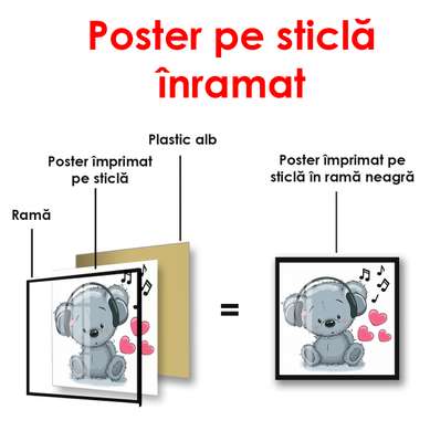 Poster - Koala in headphones, 100 x 100 см, Framed poster