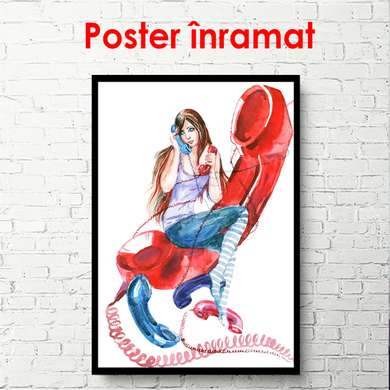 Poster - Fată vorbăreață, 60 x 90 см, Poster inramat pe sticla, Minimalism