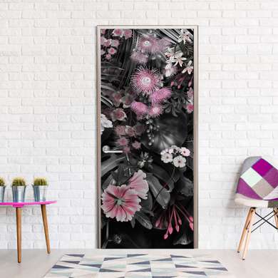 Stickere 3D pentru uși, Flori roz, 60 x 90cm, Autocolant pentru Usi