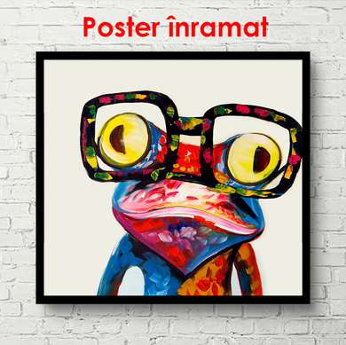 Poster - Broască multicoloră în pahare, 100 x 100 см, Poster înrămat, Diverse