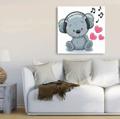Poster - Koala cu căști, 100 x 100 см, Poster înrămat, Pentru Copii