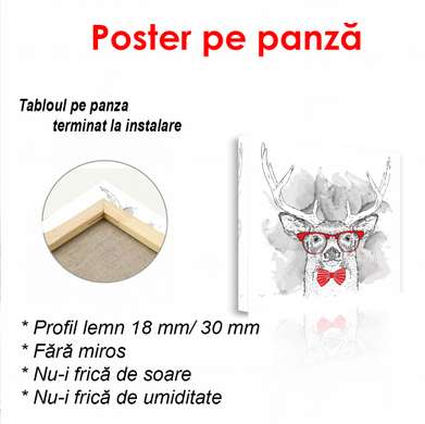 Poster - Cerbul cu ochelari roșii pe fundal alb, 100 x 100 см, Poster înrămat