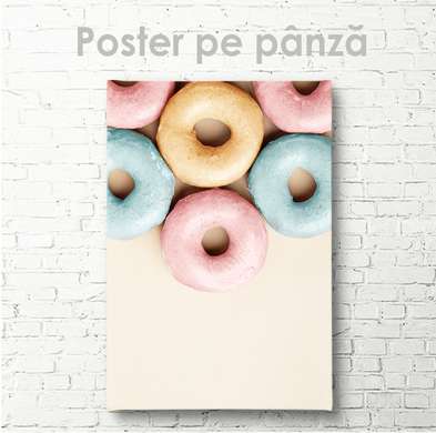 Постер - Сладкие пончики, 60 x 90 см, Постер на Стекле в раме, Еда и Напитки