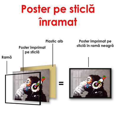 Poster - Maimuța in casti, 90 x 60 см, Poster înrămat