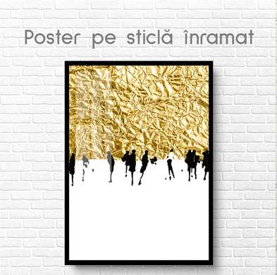 Poster - Black silhouettes of people on a golden background, 30 x 45 см, Canvas on frame