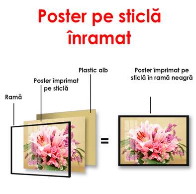 Poster - Flori frumoase roz într-o vază, 90 x 60 см, Poster înrămat, Natură Moartă