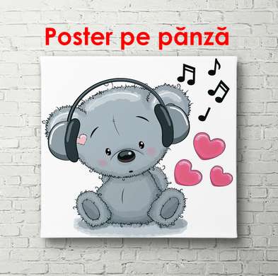 Poster - Koala cu căști, 100 x 100 см, Poster înrămat, Pentru Copii