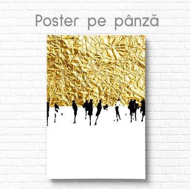 Poster - Siluete negre de oameni pe un fundal auriu, 60 x 90 см, Poster inramat pe sticla