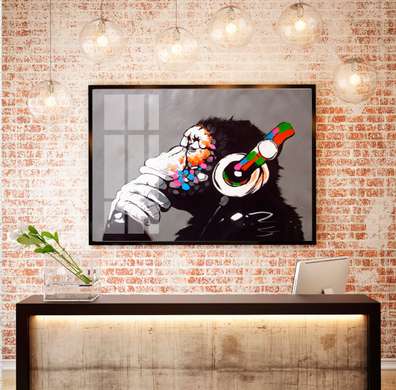 Poster - Monkey with headphones, 90 x 60 см, Framed poster, Different