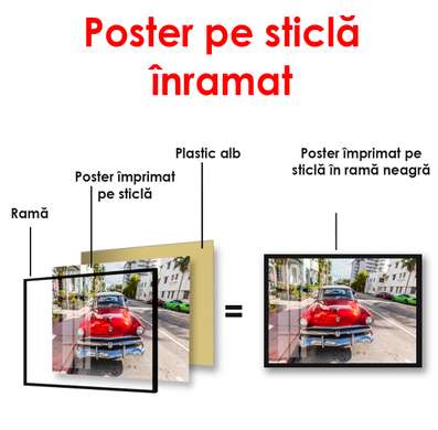 Poster - Mașina frumoasa roșie vintage în curte, 90 x 60 см, Poster înrămat, Transport