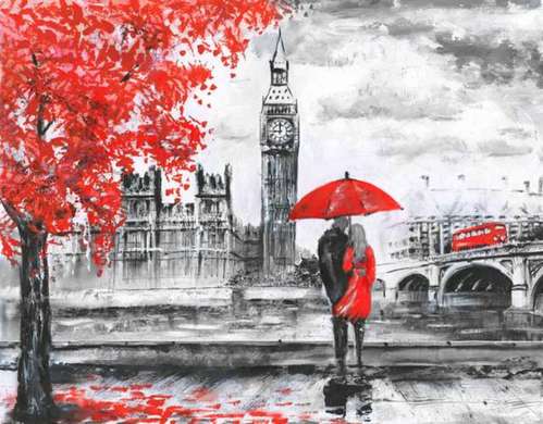 Modular picture, Loving couple in autumn London, 106 x 60, 106 x 60