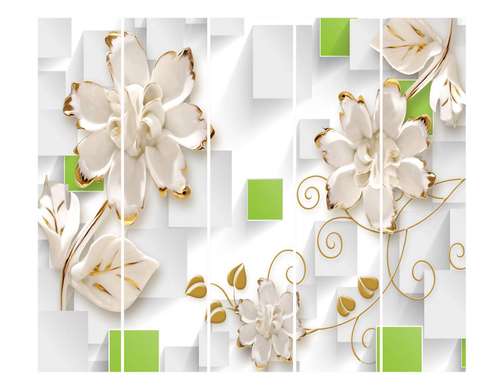 Screen - White flowers and gold patterns on an abstract background, 7