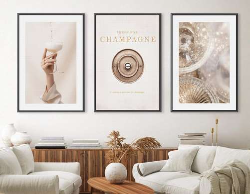 Poster - Champagne, 40 x 60 см, Framed poster on glass