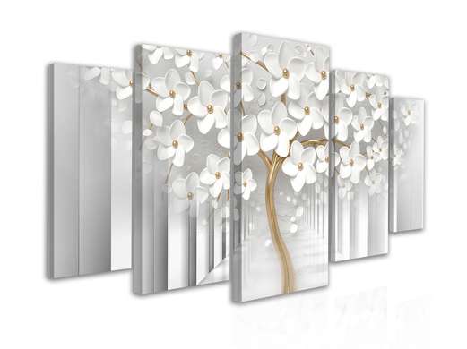 Modular picture, Golden tree with white flowers on the background of the tunnel, 108 х 60