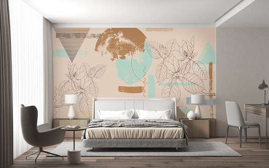Wall mural - Branches with flowers and geometric abstraction