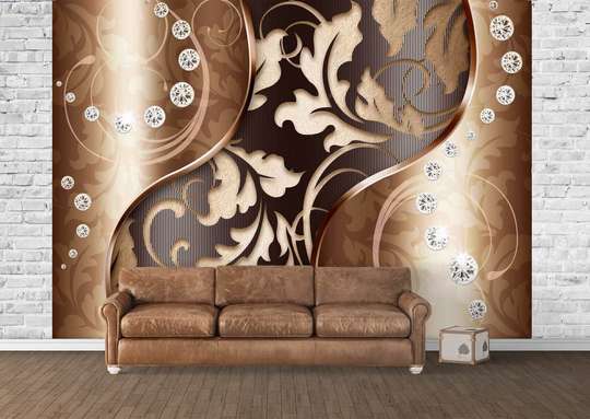 Wall Mural - Brown leaves and diamonds on a chocolate background