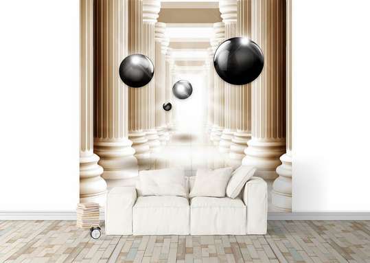 Wall Mural - Black pearls on the background of a corridor with Greek columns