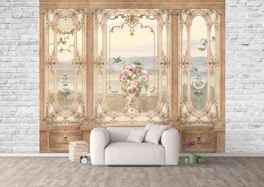 Wall Mural - Imitation of an old window overlooking the street.
