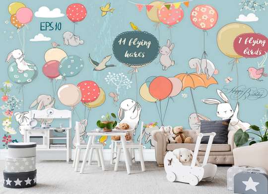 Wall Mural - Bunnies with balloons