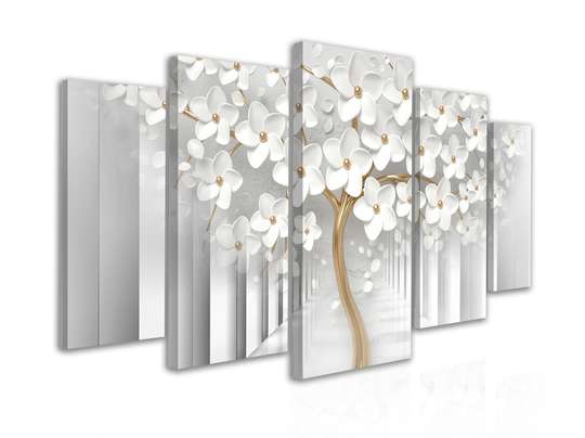 Modular picture, Golden tree with white flowers on the background of the tunnel, 108 х 60