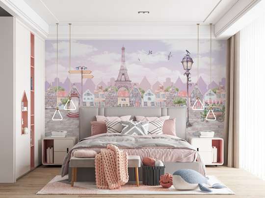 Wall mural in the nursery - Paris in delicate shades