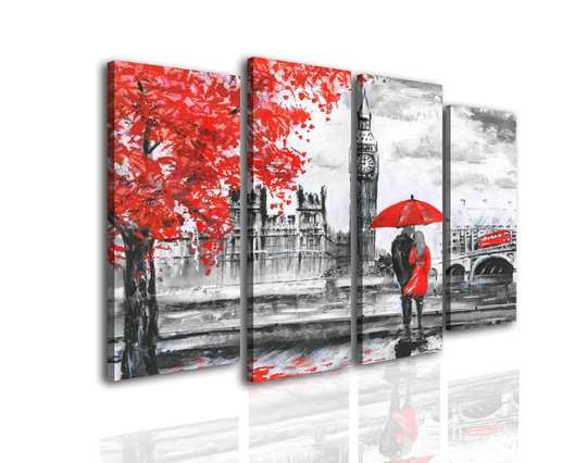 Tablou modular, Cuplu îndrăgostit în Londra tomnatica, 198 x 115, 198 x 115