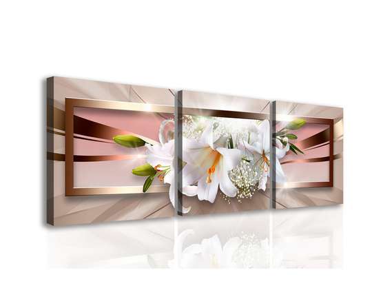 Модульная картина, Белая лилия на коричневом фоне., 225 x 75