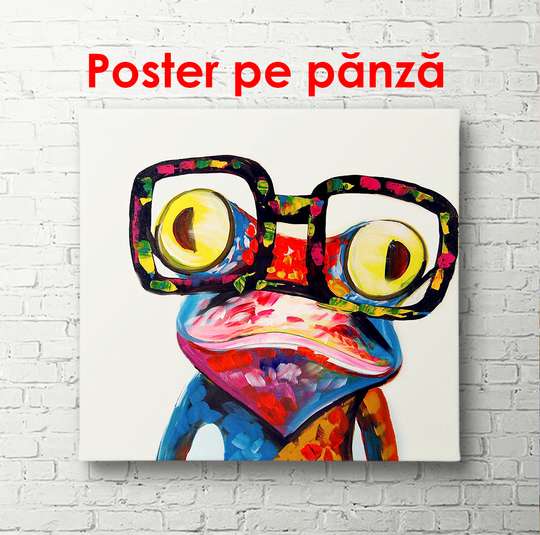 Постер - Разноцветная лягушка в очках, 100 x 100 см, Постер в раме
