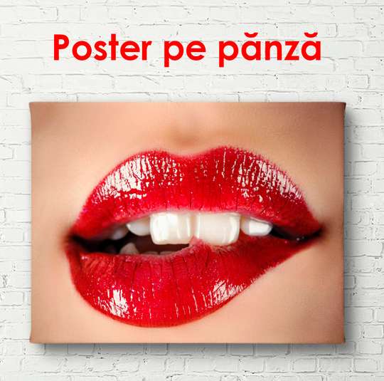 Постер - Красные губы, 90 x 60 см, Постер в раме, Ню