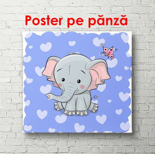 Poster - Elefantul pe un fundal albastru, 100 x 100 см, Poster înrămat, Pentru Copii