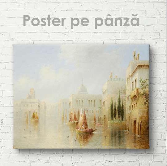 Постер - Парусные лодки, 45 x 30 см, Холст на подрамнике, Живопись