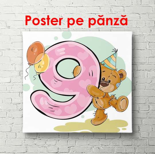 Poster - Ursul cu numărul 9, 100 x 100 см, Poster înrămat, Pentru Copii